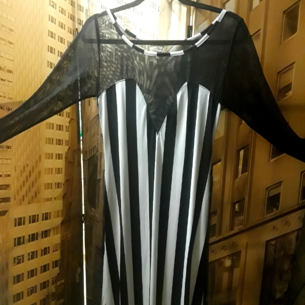 Black and white Pinstripe full length dress